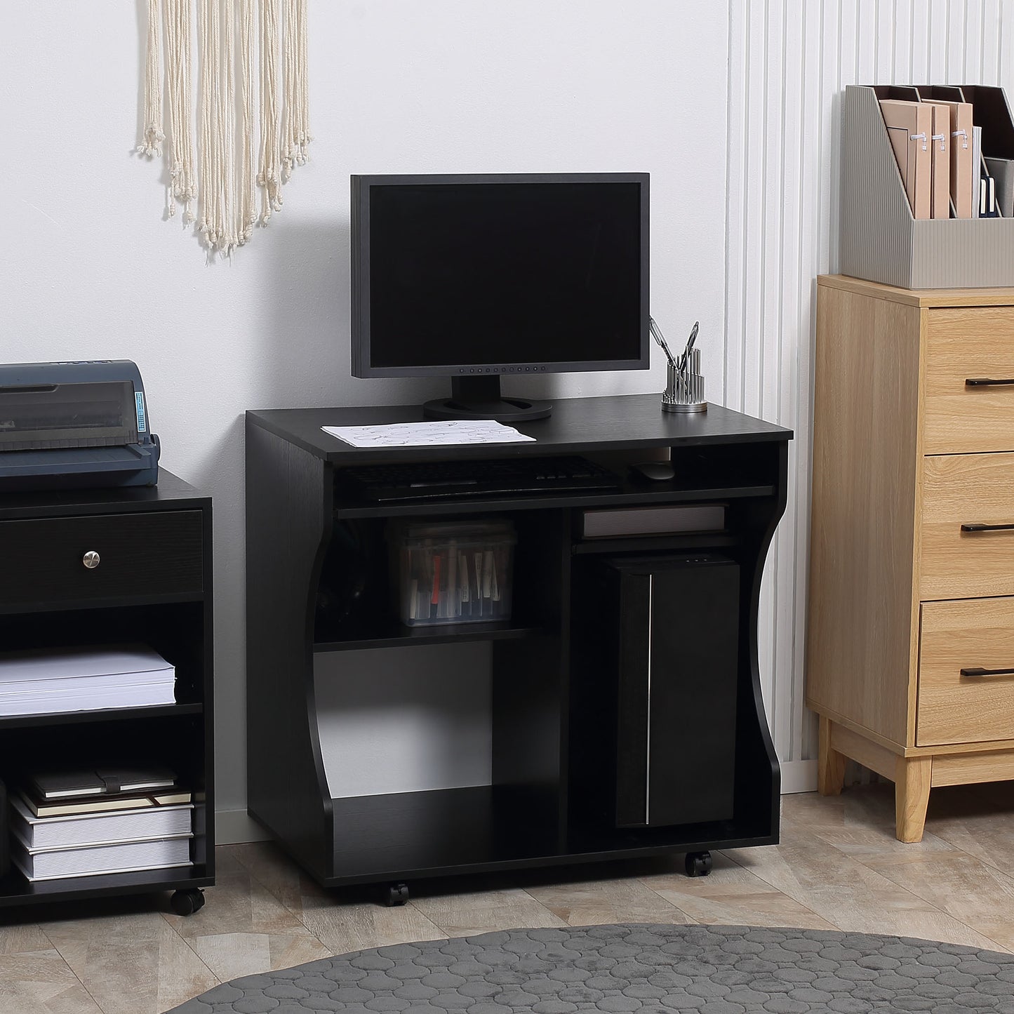 Computer Table Study Desk with Sliding Keyboard Tray, Black