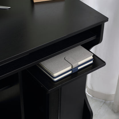 Computer Table Study Desk with Sliding Keyboard Tray, Black