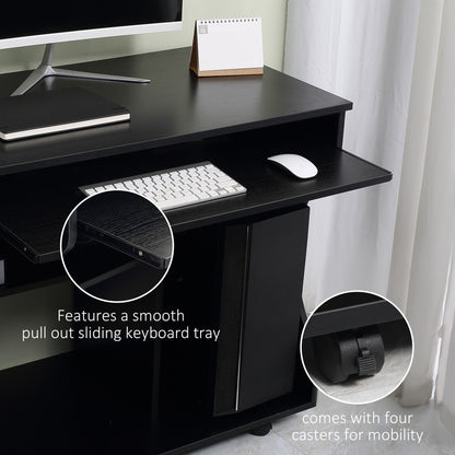 Computer Table Study Desk with Sliding Keyboard Tray, Black