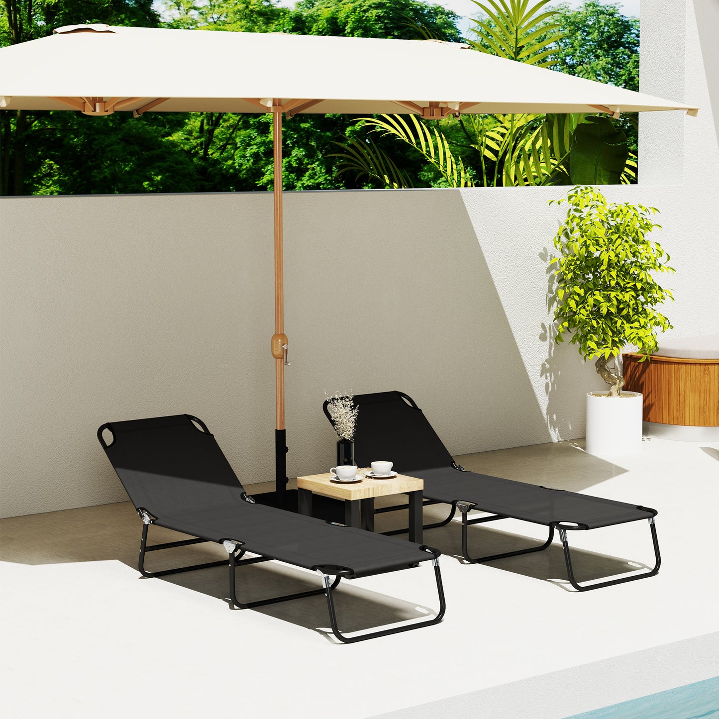 2 Piece Reclining Chaise Lounge with Adjustable Backrest, Black