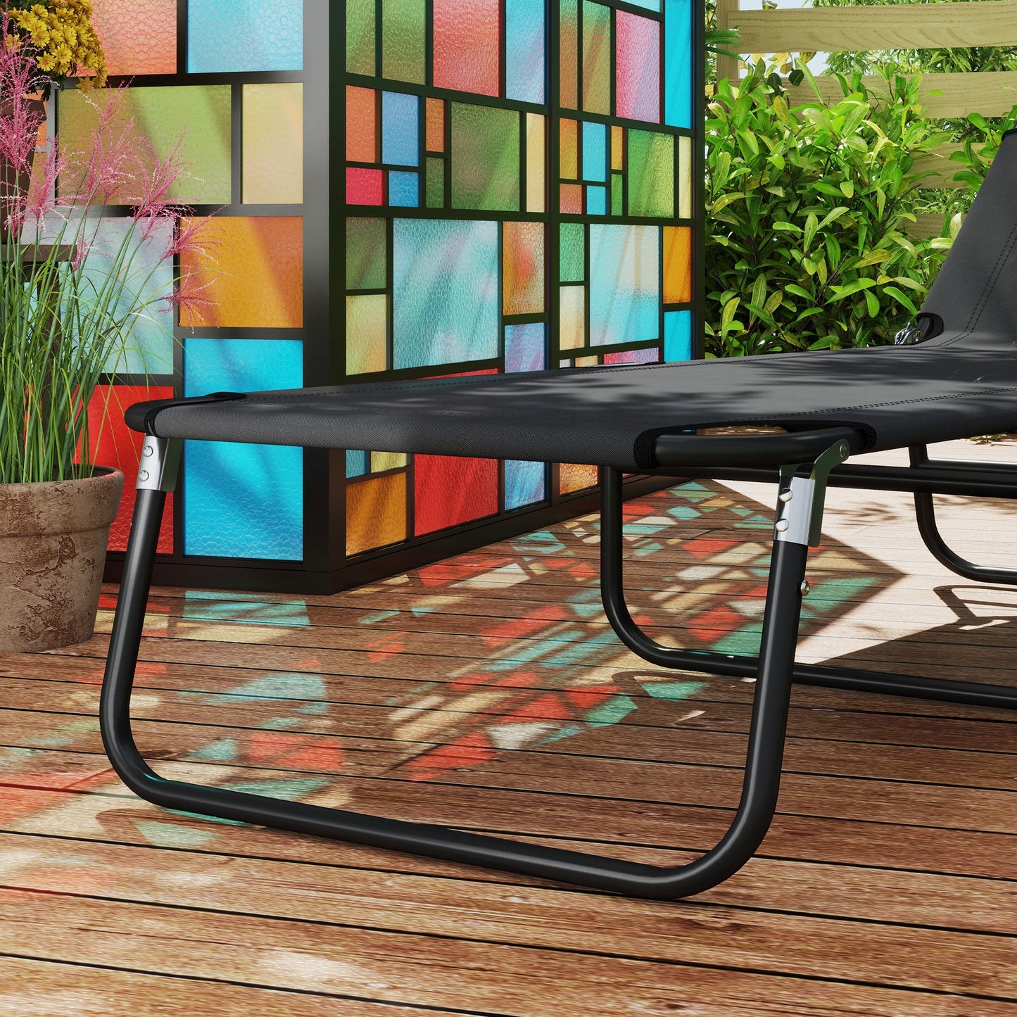 2 Piece Reclining Chaise Lounge with Adjustable Backrest, Black