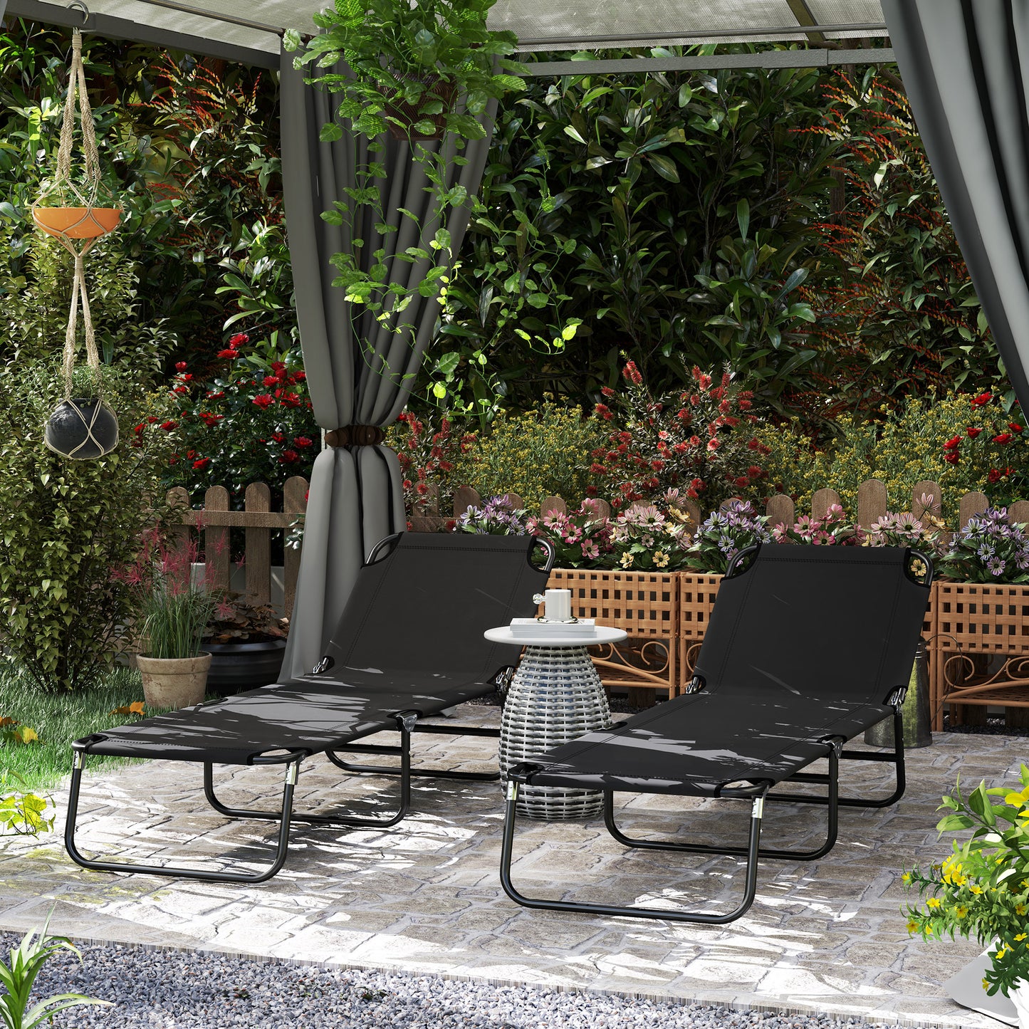 2 Piece Reclining Chaise Lounge with Adjustable Backrest, Black