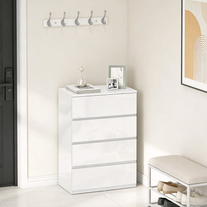 Bedroom Chest of Drawers, High Gloss 4 Drawers Dresser, White