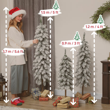Set of 3 Flocked Christmas Tree, Pencil Downswept Xmas Tree