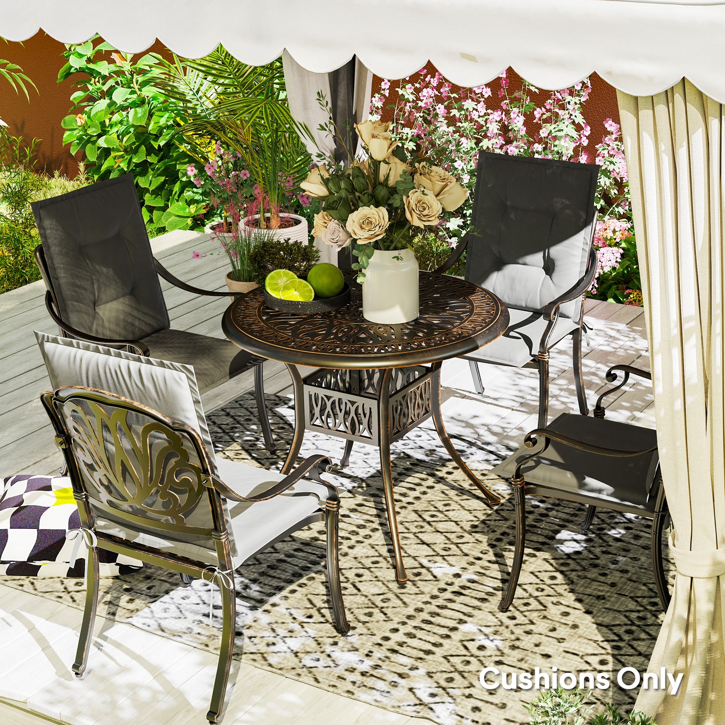 Set of 4 Garden Chair Cushions, Outdoor Seat Pads, Light Grey