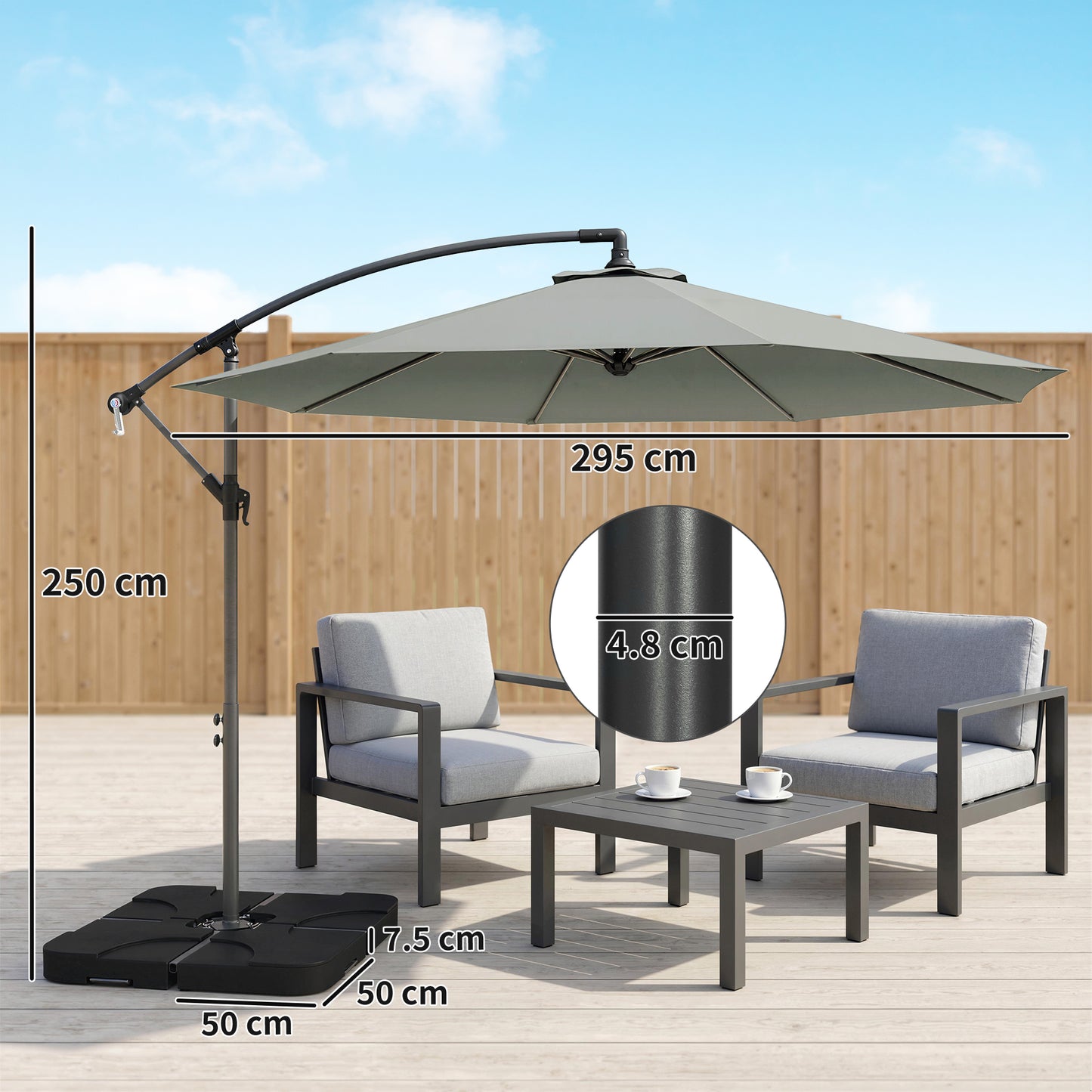3(m) Banana Parasol Cantilever Umbrella Garden w/ Base Weights - Light Grey