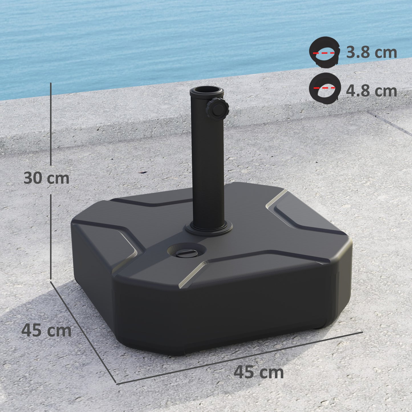 Square Garden Parasol Base, Sand/Water Filled Parasol Stand, Black