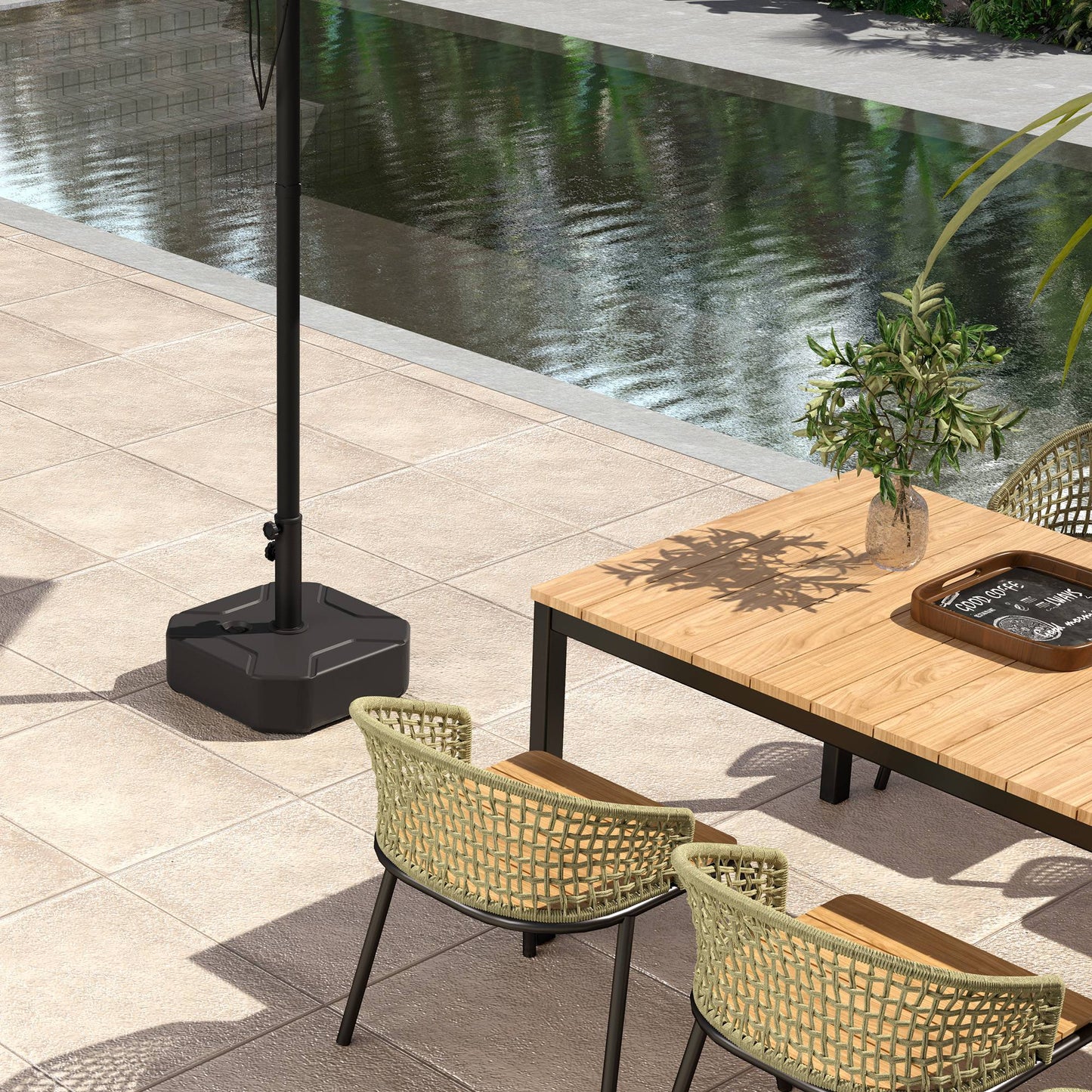 Square Garden Parasol Base, Sand/Water Filled Parasol Stand, Black