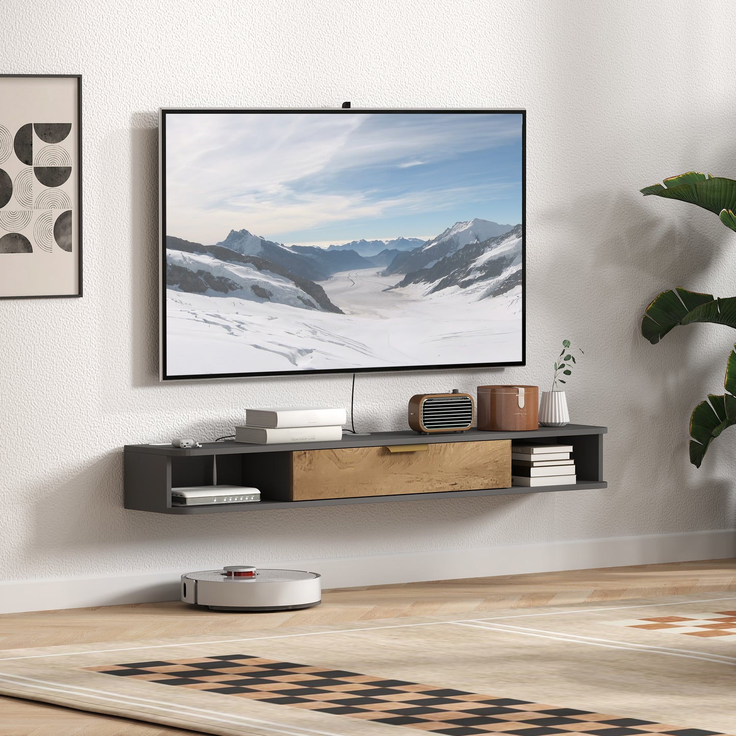 140 cm Floating TV Unit with Storage Entertainment Media Console Grey