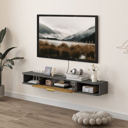 140 cm Floating TV Unit with Storage Entertainment Media Console Grey