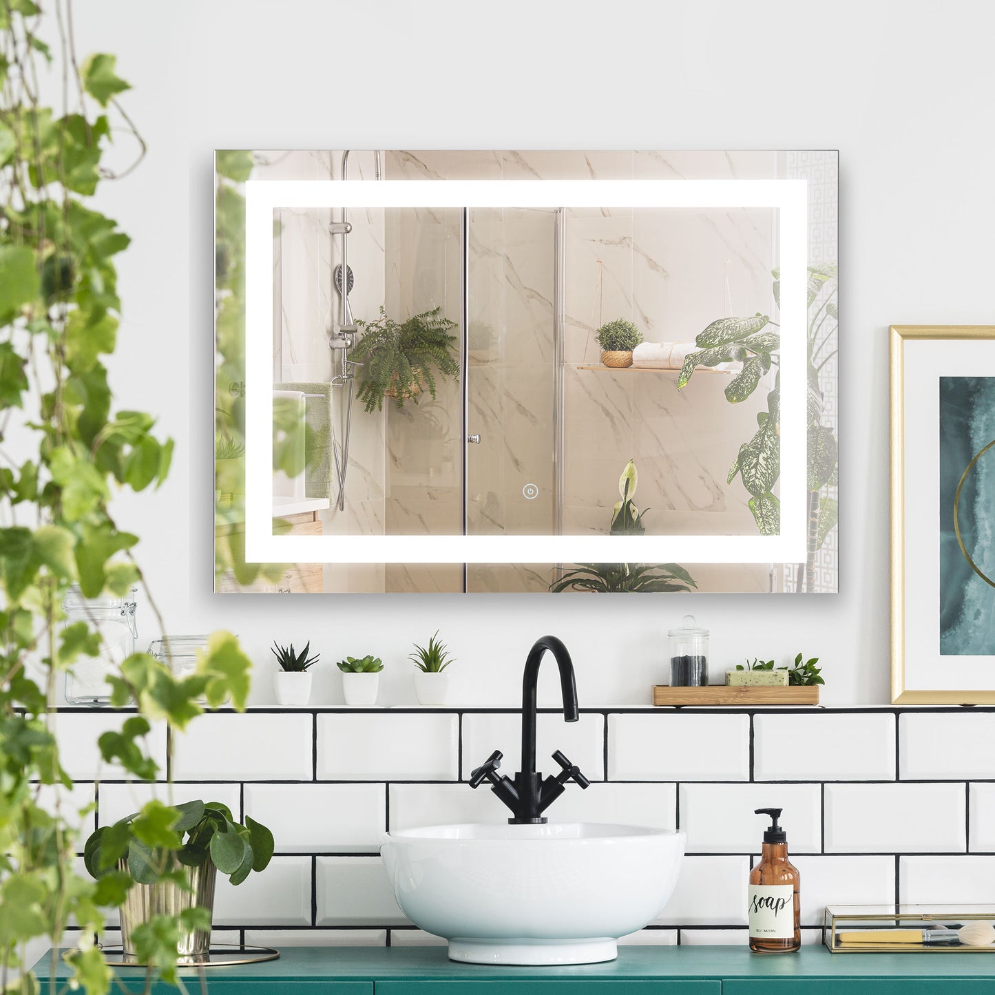 kleankin 80x60cm LED Bathroom Mirror Wall Mounted Vanity Illuminated w/ Touch Switch Accessories Home Furnishings