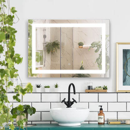 kleankin 80x60cm LED Bathroom Mirror Wall Mounted Vanity Illuminated w/ Touch Switch Accessories Home Furnishings