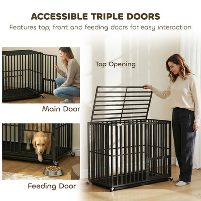Heavy Duty Dog Crate, Dog Cage with Wheels for Small Medium Breeds