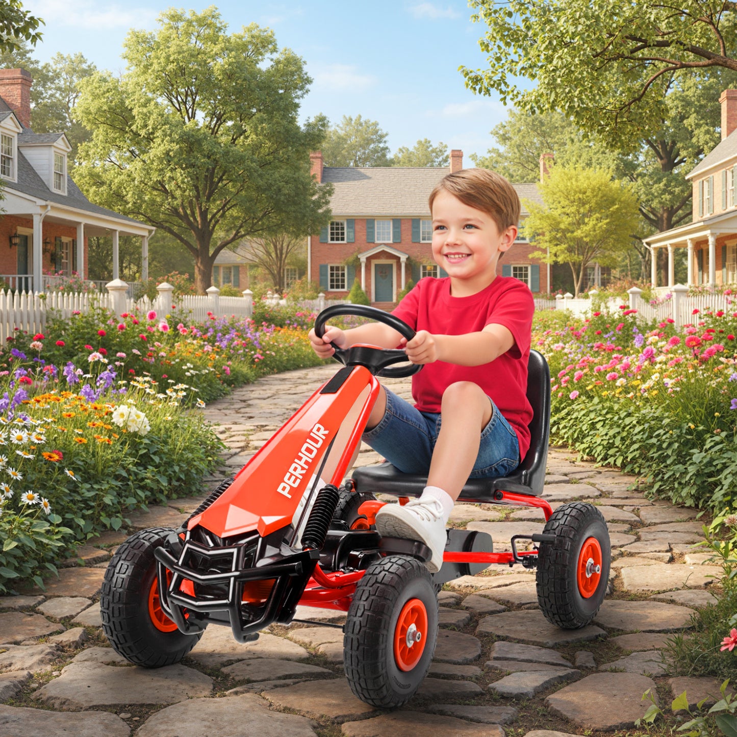 Kids Pedal Go Kart with Adjustable Seat, EVA Tyres, Red