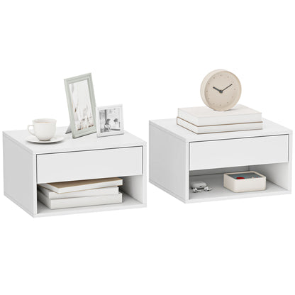 Floating Nightstands Set of 2, Bedside Table w/ Drawer and Open Shelf