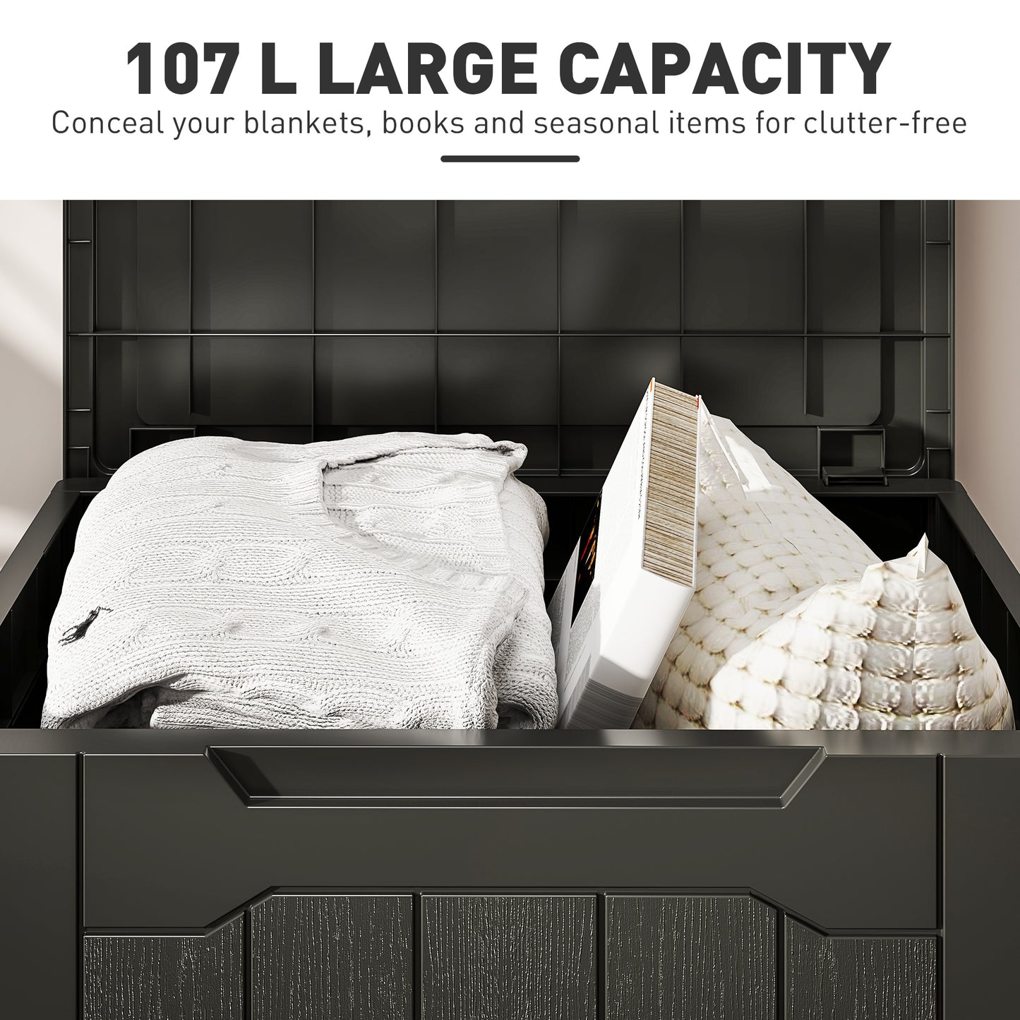 107 L Plastic Storage Chest with Lock Hole and Handles Charcoal Grey