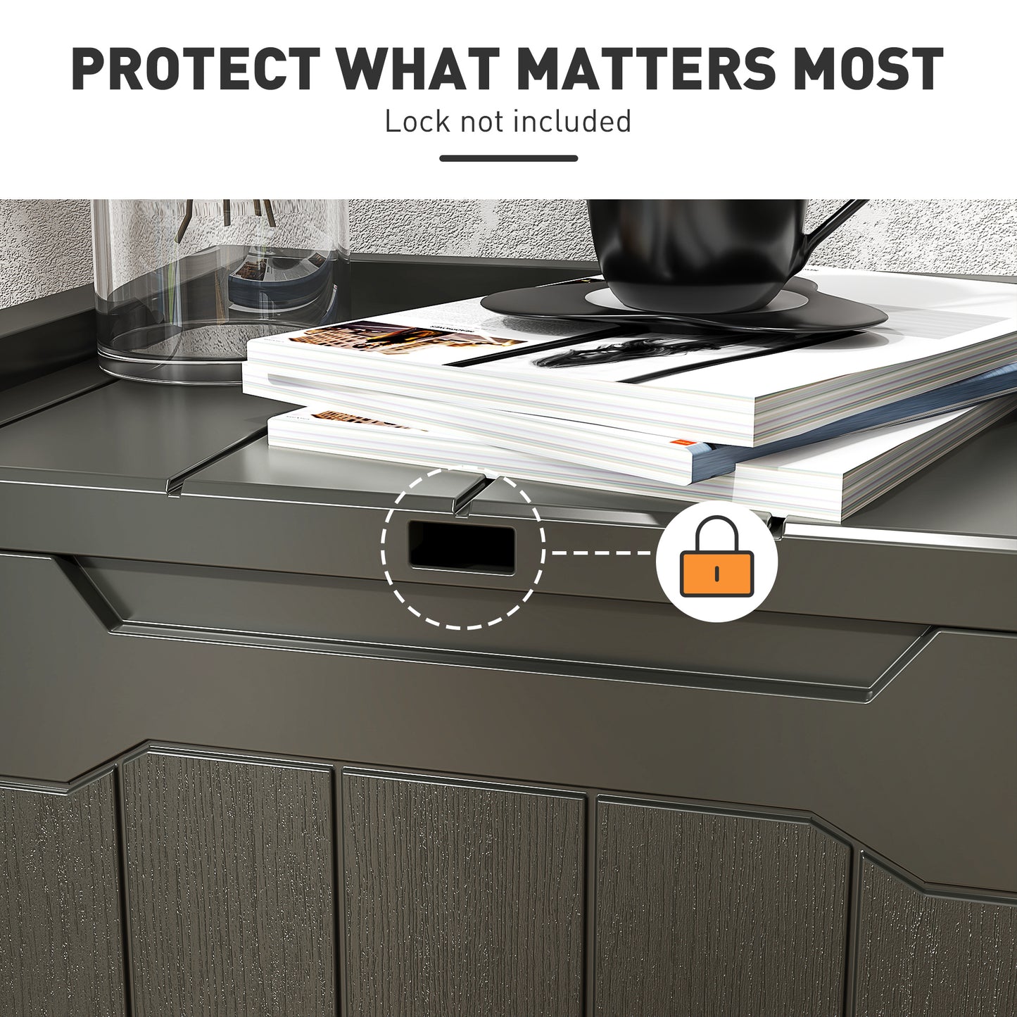 107 L Plastic Storage Chest with Lock Hole and Handles Charcoal Grey