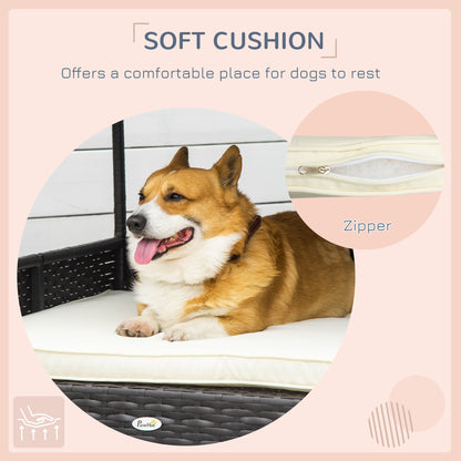 Wicker Dog House, Rattan Pet Bed, with Removable Cushion, Canopy, for Small and Medium Dogs - Cream