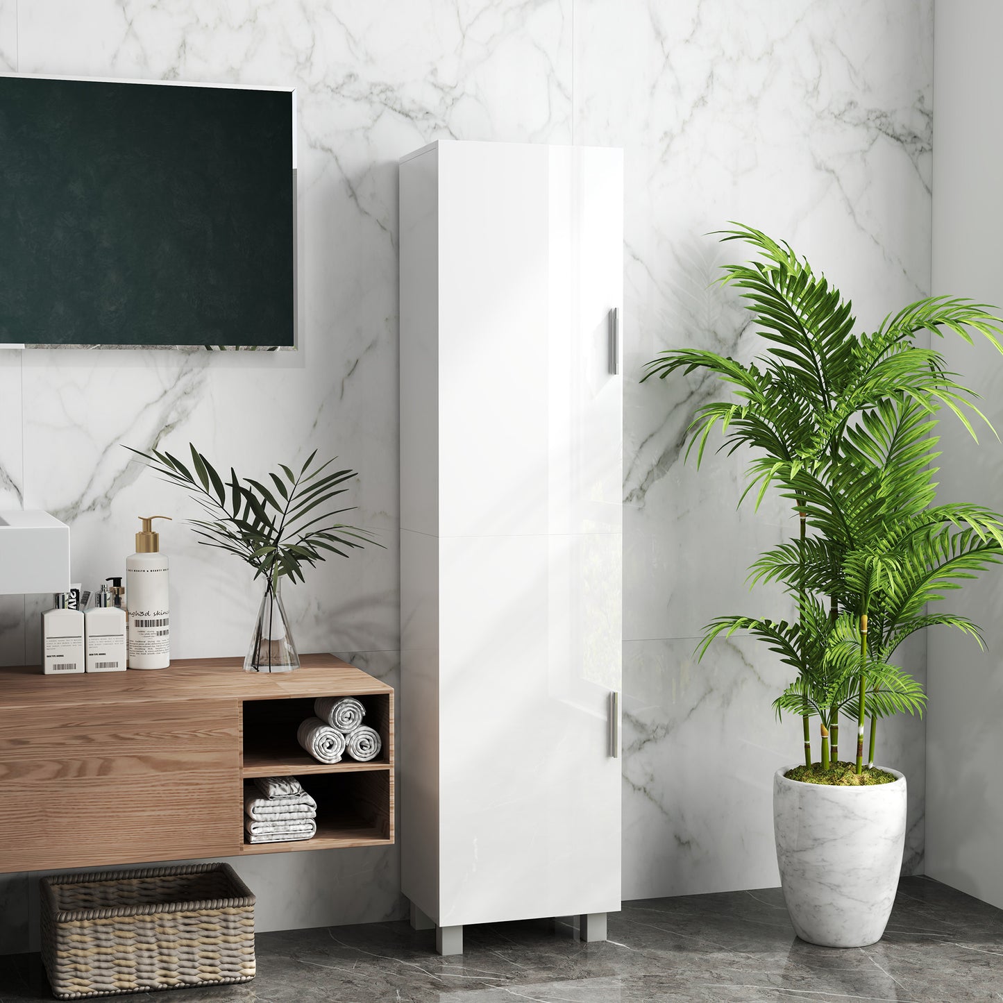 Tall Storage Cabinet with Adjustable Shelves and Double Doors