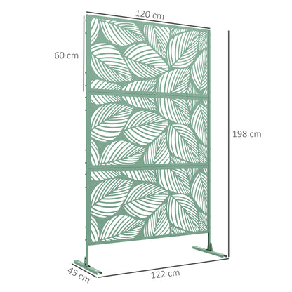 6.5FT Metal Outdoor Privacy Screen Panel w/ Stand, Leaf Style - Green