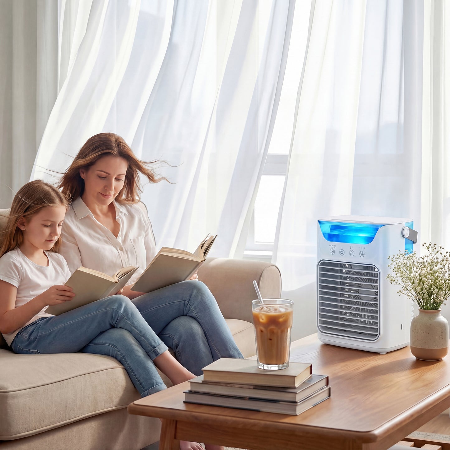 4-in-1 Mini Air Cooler, Portable Air Conditioner for Bedroom, White
