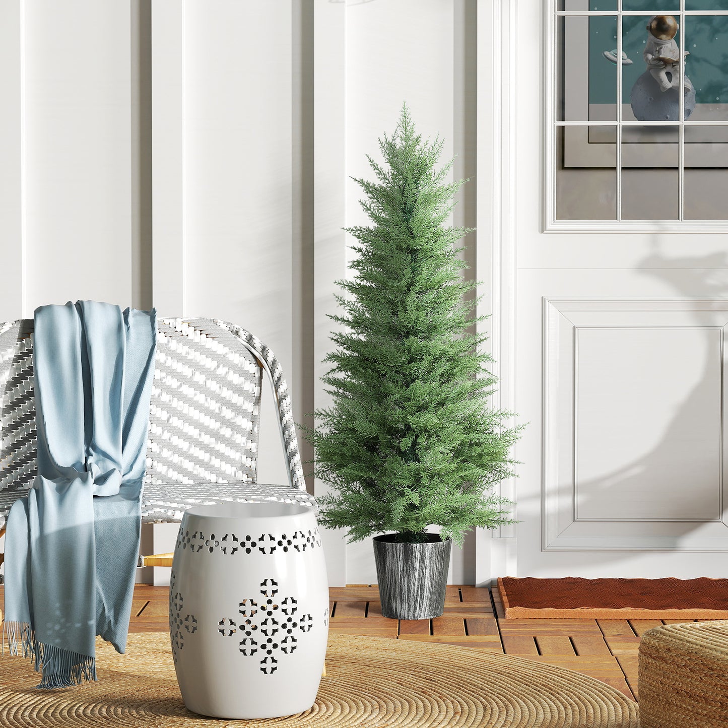 Set of 2 Artificial Cypress Trees with PE Leaves for Indoor Outdoor