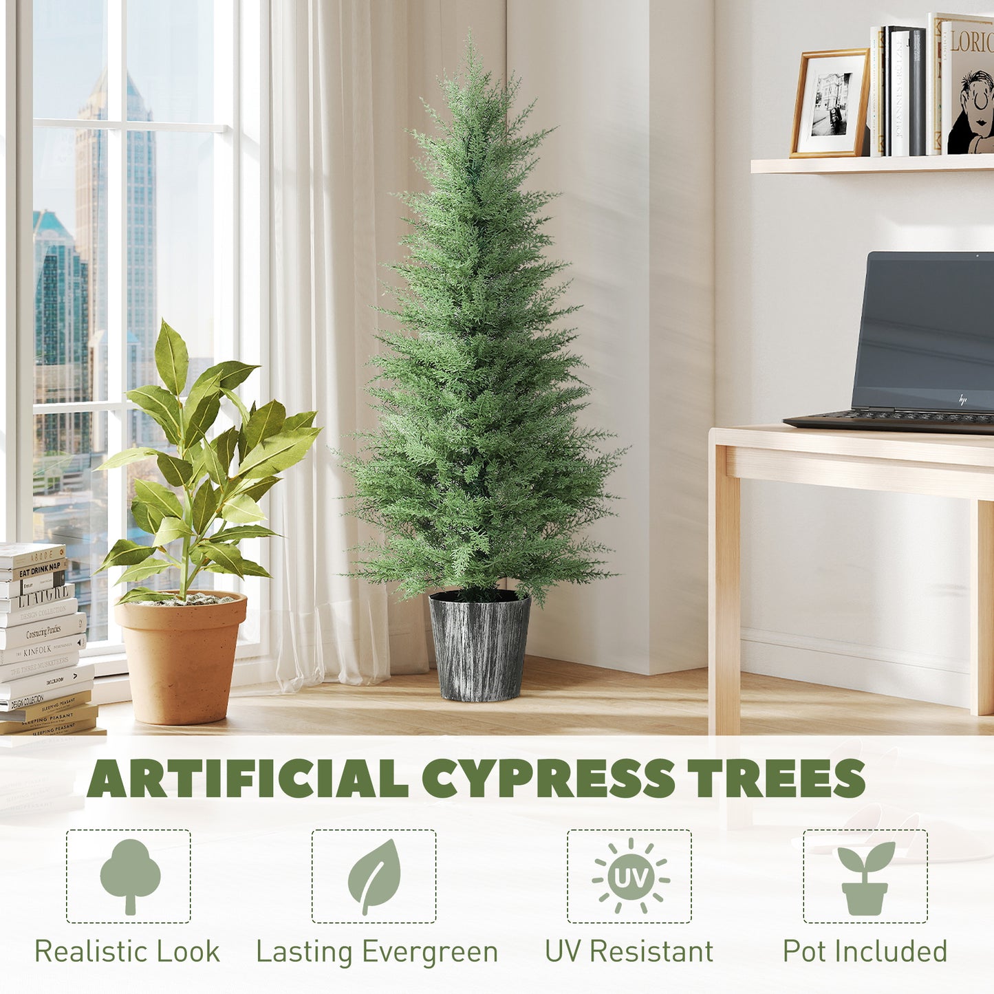 Set of 2 Artificial Cypress Trees with PE Leaves for Indoor Outdoor