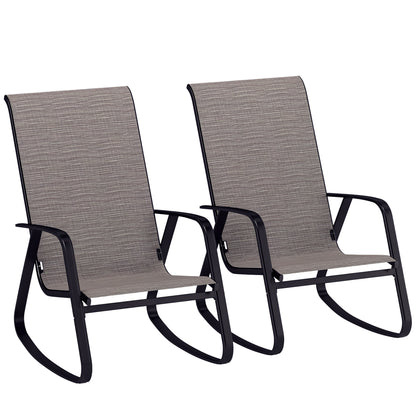 2PCS Garden Rocking Chairs with Armrests, High Back, Light Brown