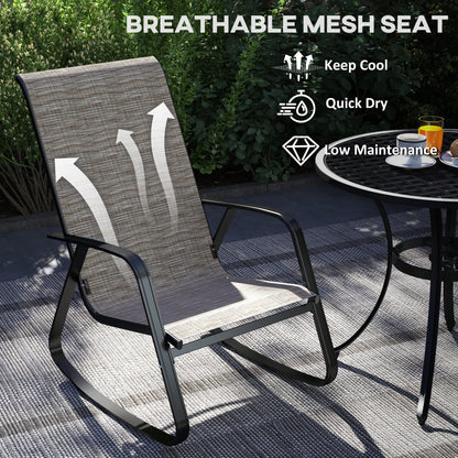 2PCS Garden Rocking Chairs with Armrests, High Back, Light Brown