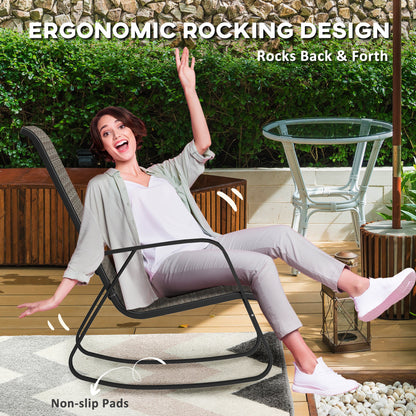 2PCS Garden Rocking Chairs with Armrests, High Back, Light Brown