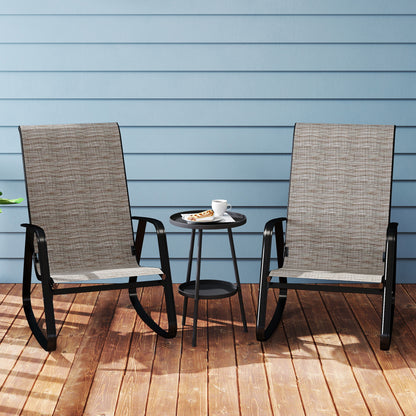 2PCS Garden Rocking Chairs with Armrests, High Back, Light Brown
