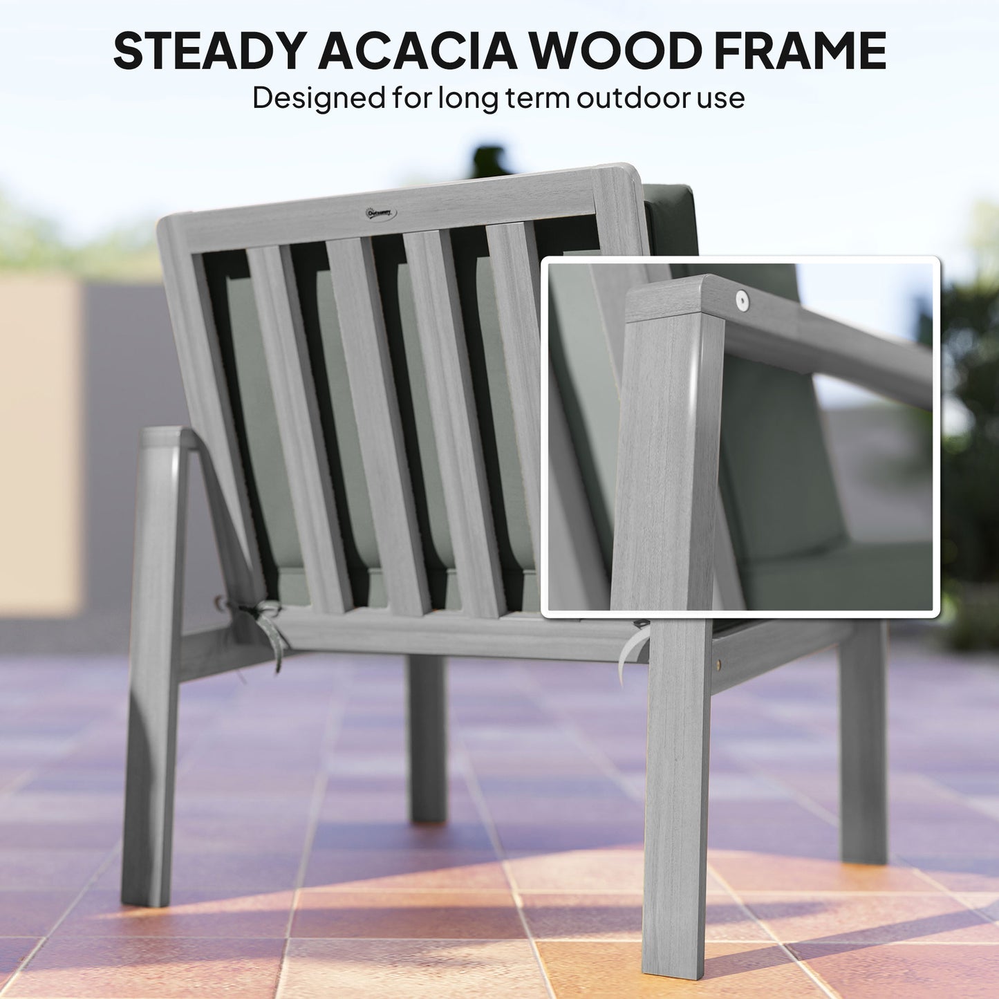 4 Pieces Wooden Garden Furniture Set with Cushions, Light Grey