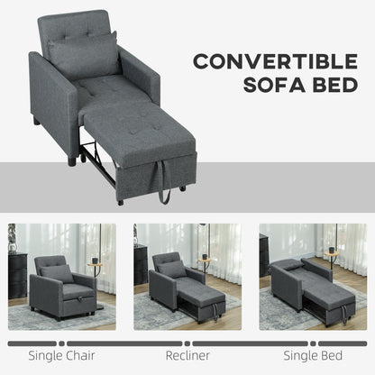Convertible Single Chair Bed with Upholstered Fabric, Dark Grey