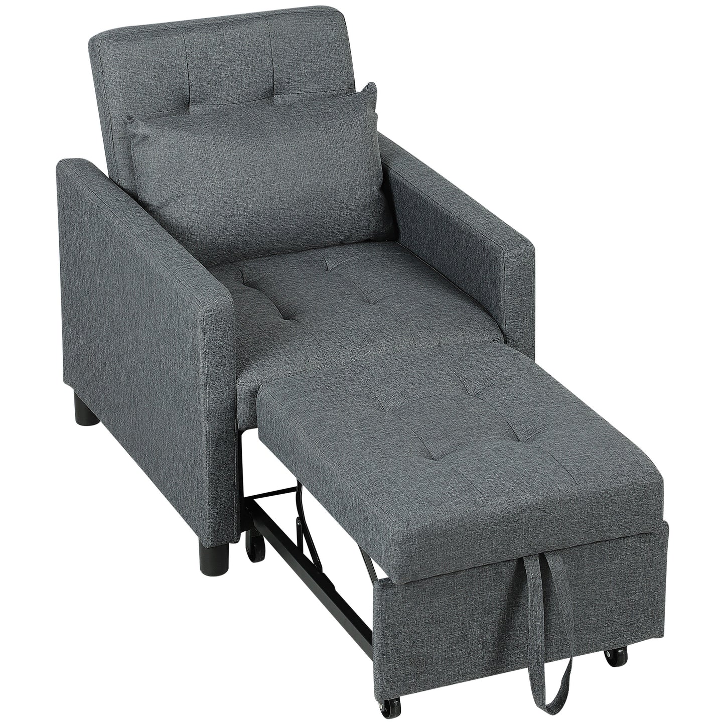 Convertible Single Chair Bed with Upholstered Fabric, Dark Grey