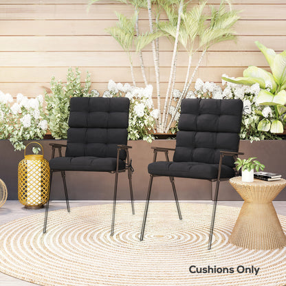 2pc Outdoor Seat Cushion with Backrest, Ties, for Garden, Black