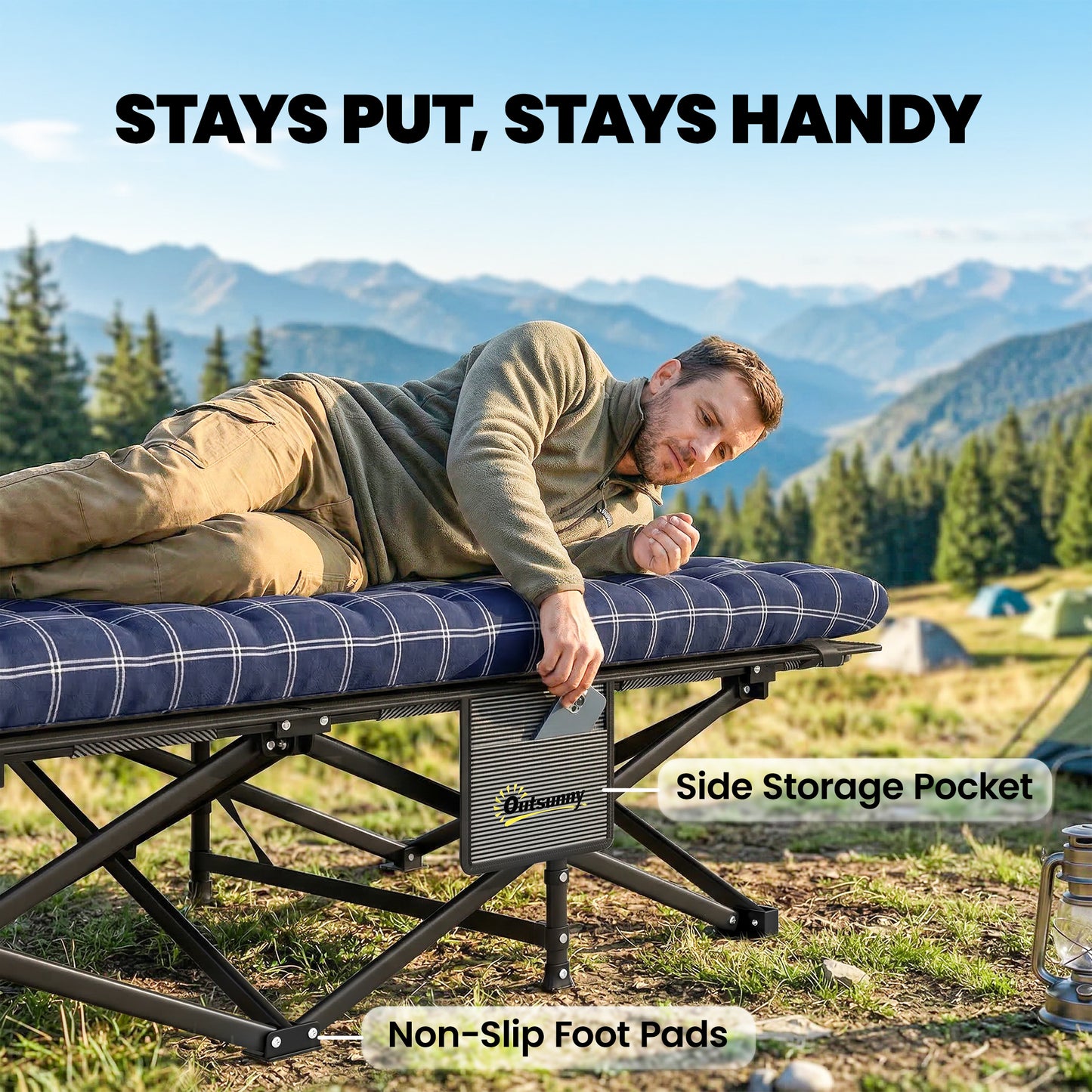 Camping Cot Heavy Duty Folding Bed with Soft Pad Blue