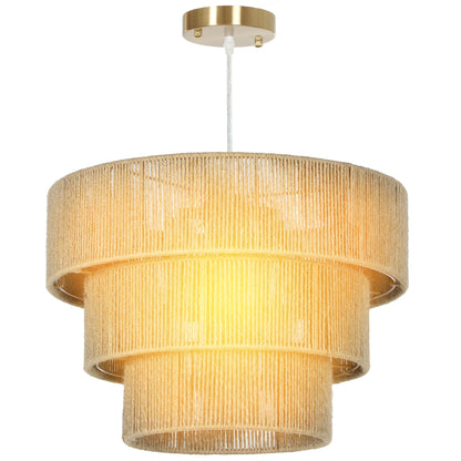 Boho Hemp Rope Pendant Light, Ceiling Light for Bedroom, Light Brown