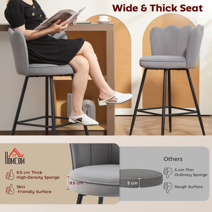 Set of 2 Barstools with Petal Backrest for Kitchen Island Grey