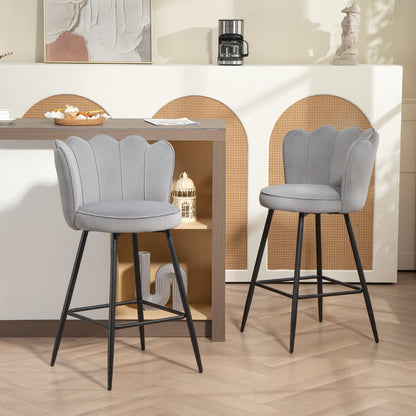 Set of 2 Barstools with Petal Backrest for Kitchen Island Grey