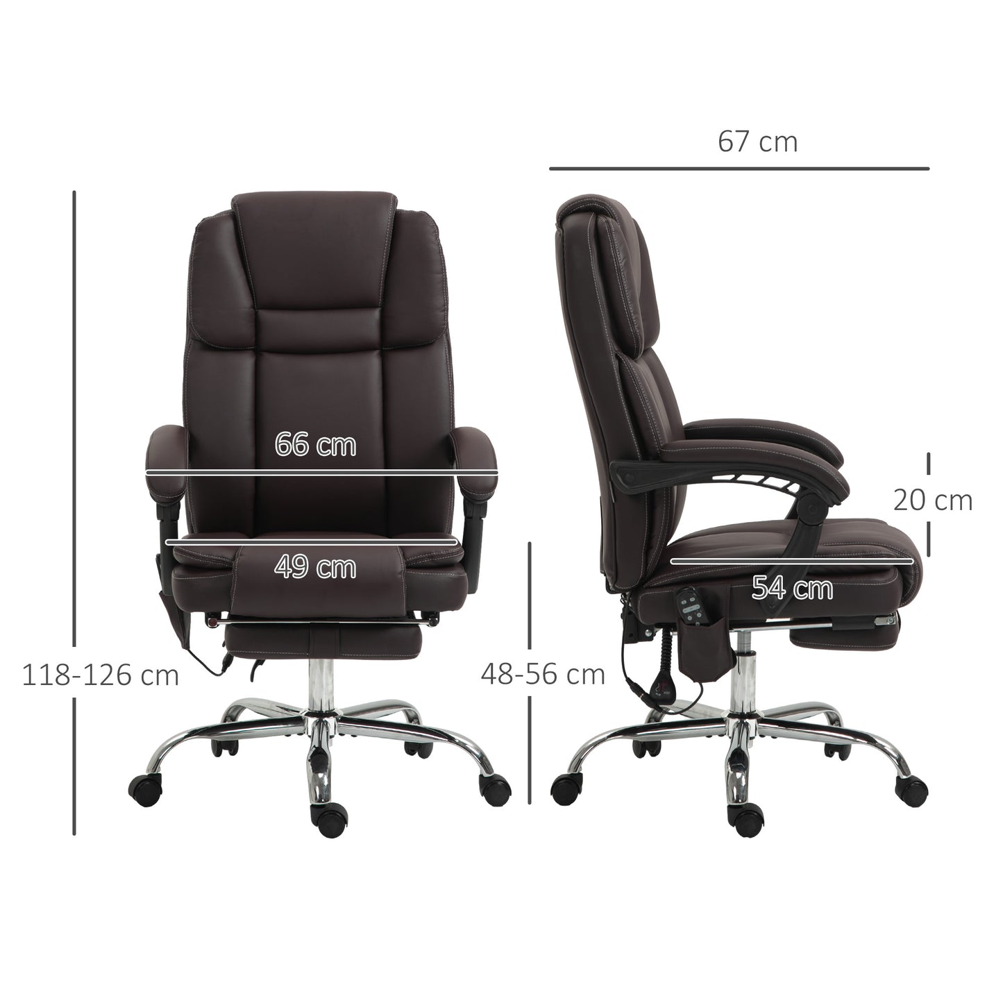 Massage Office Chair, PU Leather High Back Recliner, Dark Brown