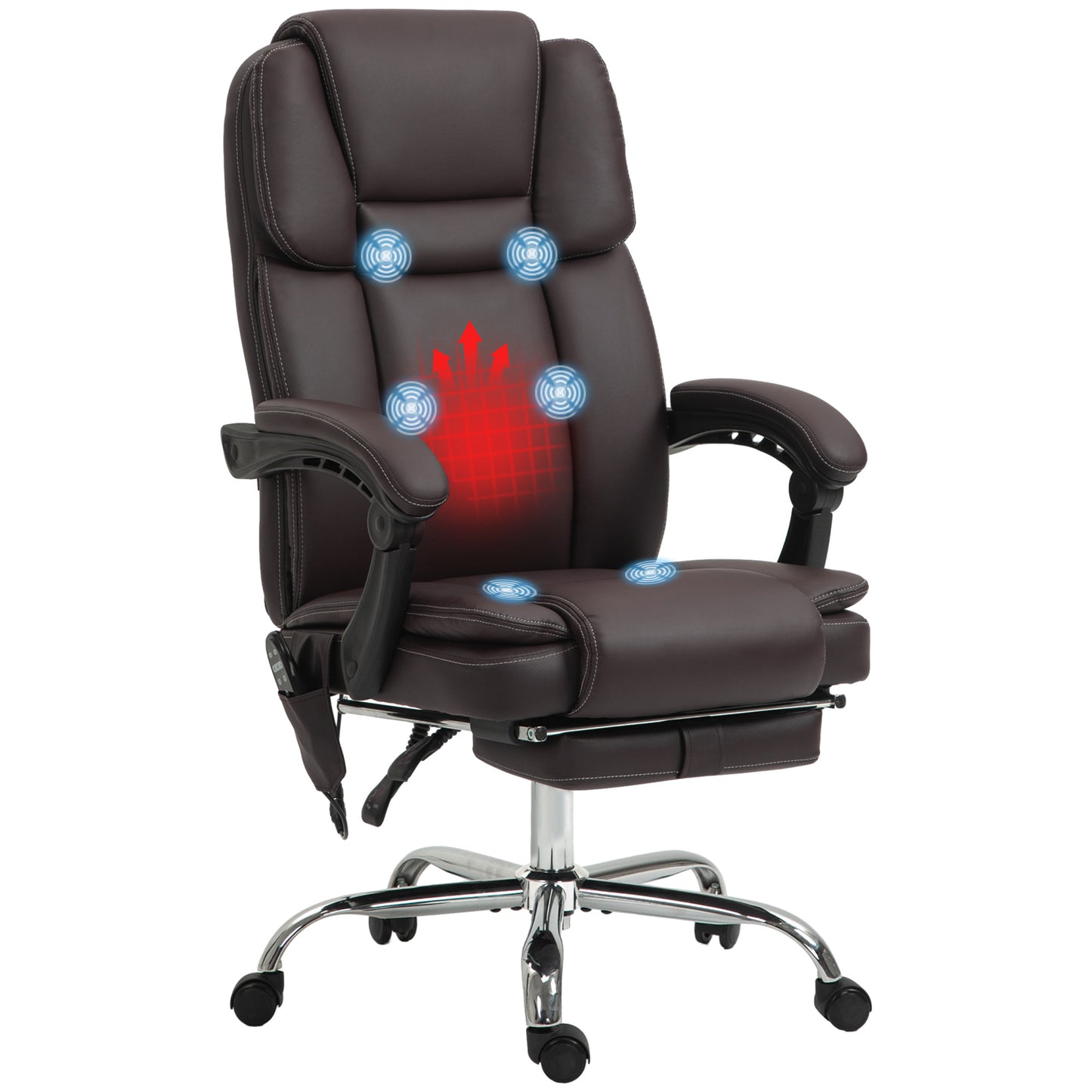 Massage Office Chair, PU Leather High Back Recliner, Dark Brown