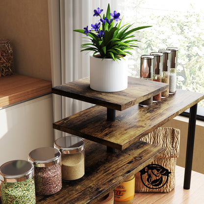3-Tier Kitchen Countertop Organizer for Spice Rack,Rustic Brown