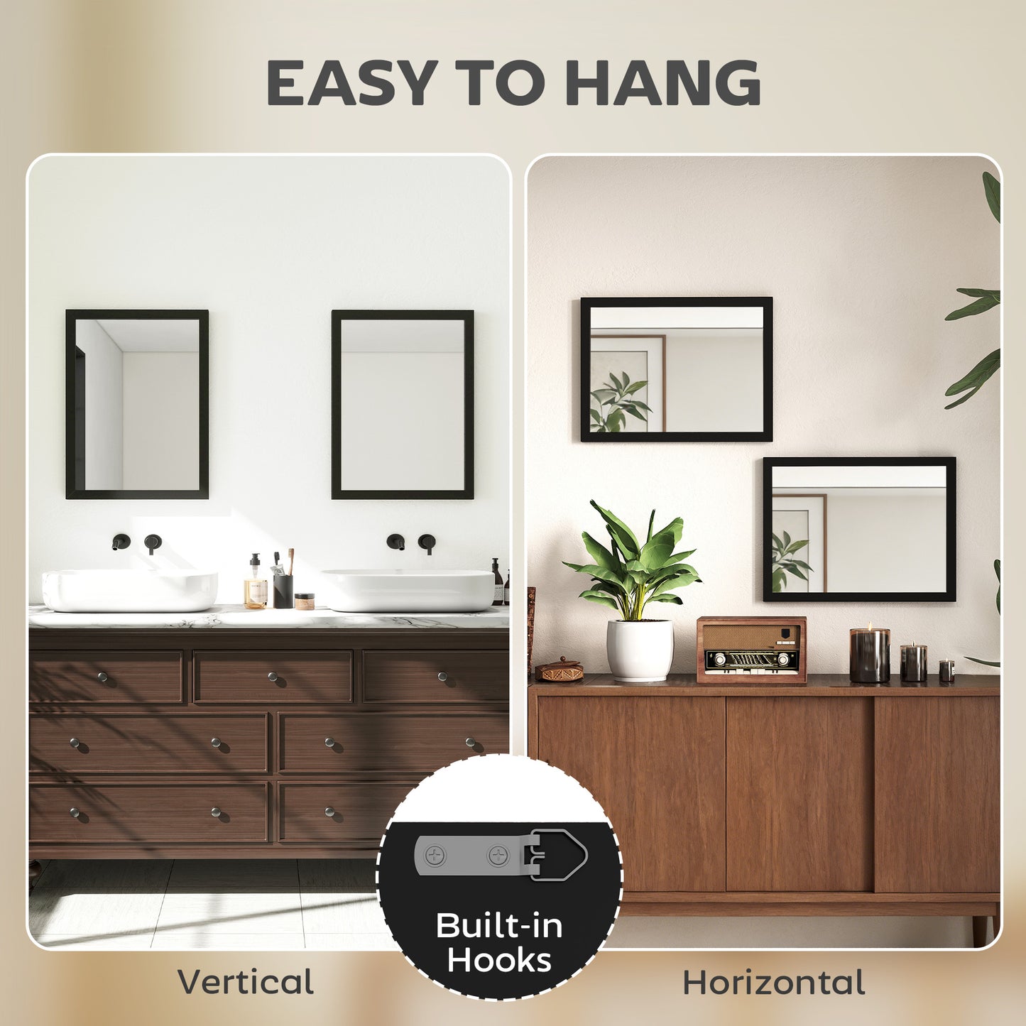 30 x 40 cm Wall Bathroom Mirror, Vanity Mirror, Set of 2, Black