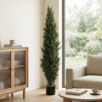 Set of 2 Decorative Artificial Plants Cypress in Weighted Pot, 150 cm Tall Fake Plant with 2035 Leaves for Home Indoor Outdoor Decor