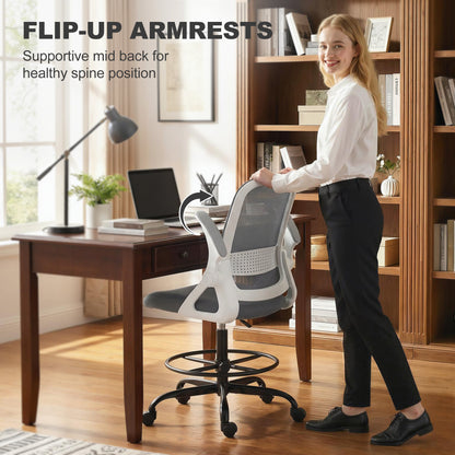 Mesh Painting Chair, Rolling Desk Chair with Flip-up Armrests, Grey