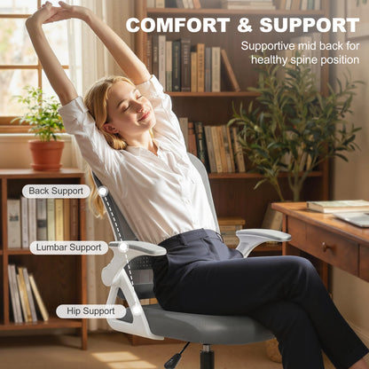 Mesh Painting Chair, Rolling Desk Chair with Flip-up Armrests, Grey