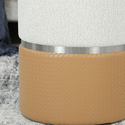 Round Storage Ottoman Set of 2, Nesting Footrest Stool, Cream & Brown