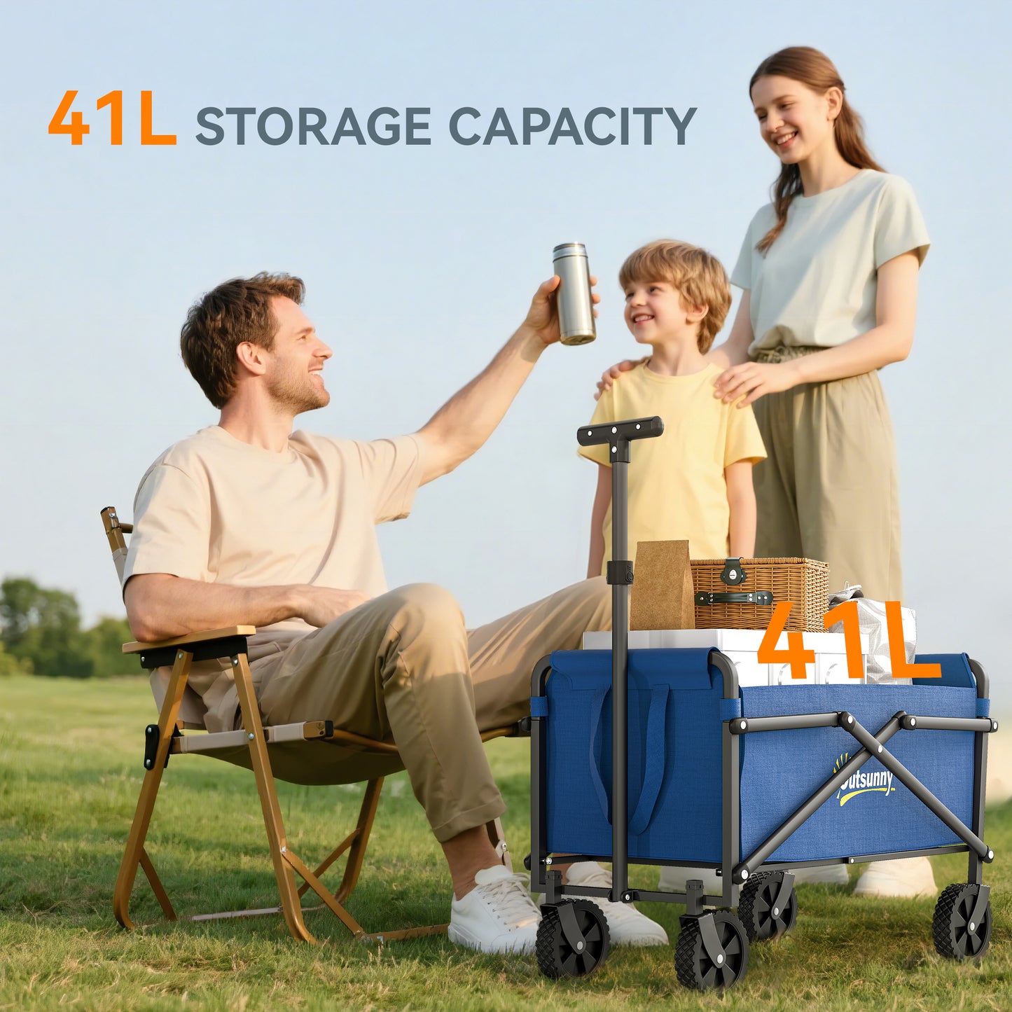 41L Festival Trolley, 60kg Heavy Duty Folding Trolley Cart, Blue