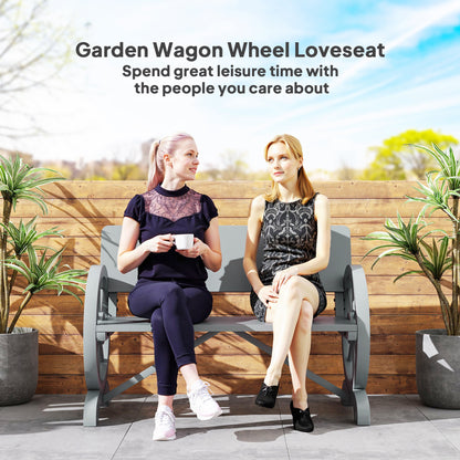 Wooden Garden Bench Outdoor Loveseat with High Back, Grey