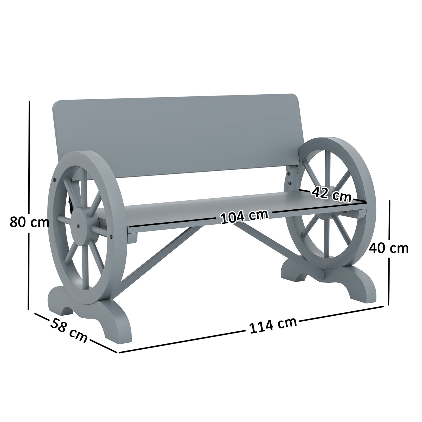 Wooden Garden Bench Outdoor Loveseat with High Back, Grey